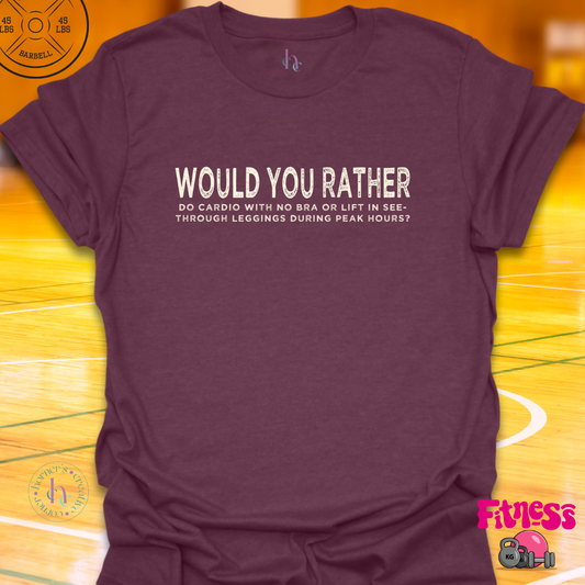 WYR Do Cardio With No Bra, Or Lift In See Through Leggings? T-Shirt